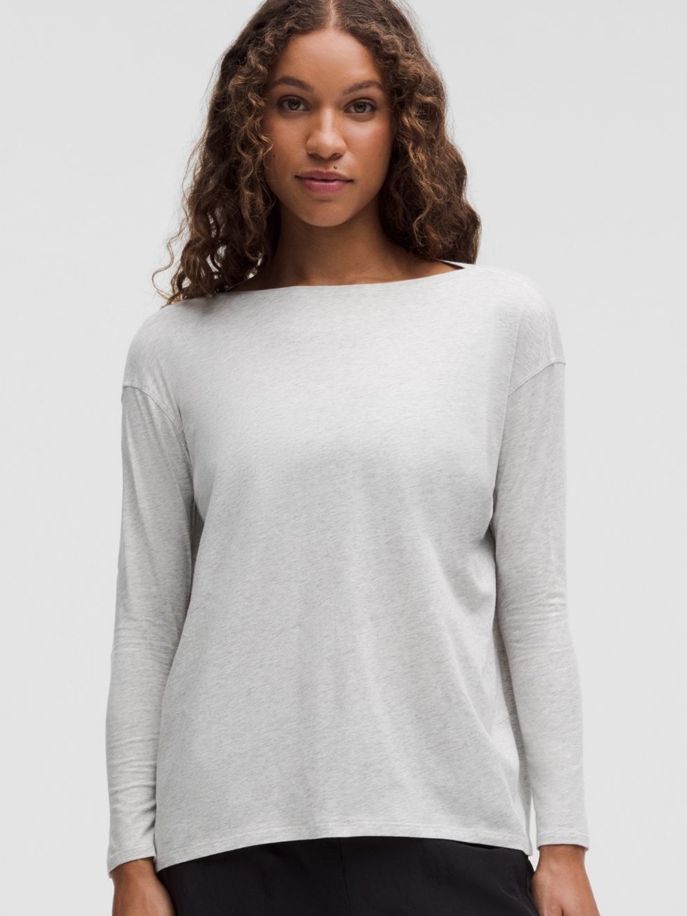 lululemon athletica Light Gray Long-Sleeve Boatneck Top